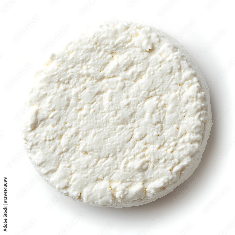 Smooth and creamy ricotta cheese with a soft texture rich flavor, isolated white background, modern art style