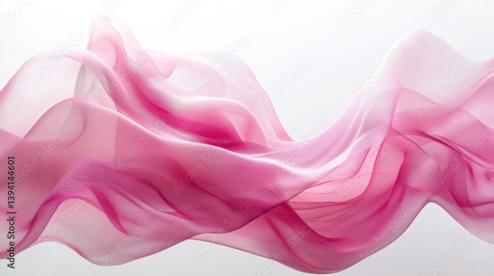 Obraz premium Elegant Pink Sheer Fabric Wave Flowing Smoothly Against a Bright White Background