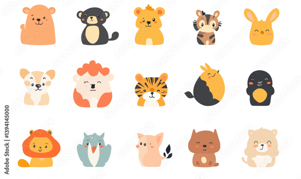 Cute Cartoon Baby Animal Characters Set in Minimalist Vector Style Illustration Cute Cartoon Baby Animal Characters Set in Minimalist Vector Style Illustration