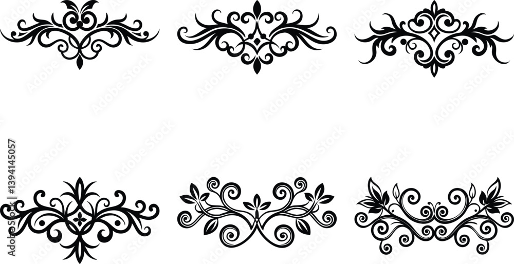 Baroque Swirl Accent ornament set on white background Baroque Swirl Accent ornament set on white background