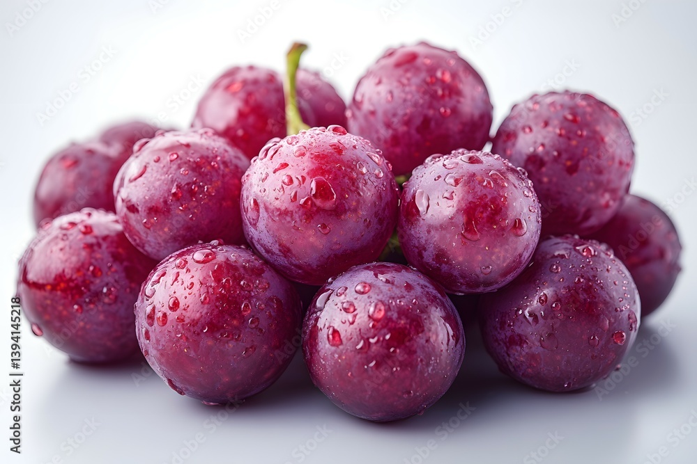 Fresh Red Globe Grapes Bunch with Water Droplets on White Background Macro Detail Fresh Red Globe Grapes Bunch with Water Droplets on White Background Macro Detail