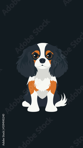Charming Cavalier King Charles Spaniel Dog in Minimalist Vector Style Illustration