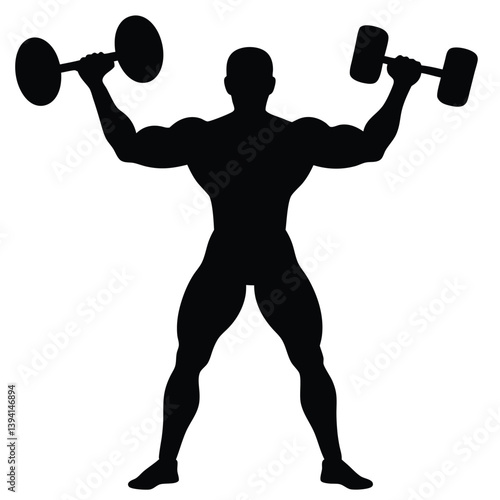 Bodybuilder Silhouette Lifting Dumbbells Fitness And Workout Icon Vector Illustration.