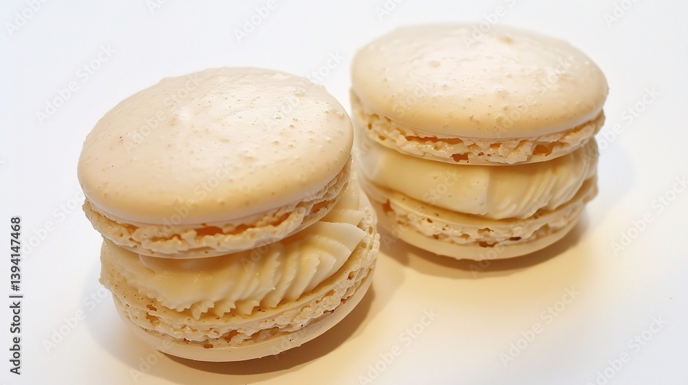 An alluring display of macarons is presented. The macarons are small, colorful, and have a smooth, rounded top with a characteristic ruffled edge An alluring display of macarons is presented. The macarons are small, colorful, and have a smooth, rounded top with a characteristic ruffled edge
