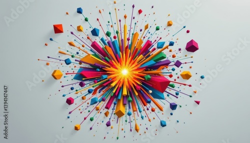 An action packed burst of shapes and colors bursting from a central point.