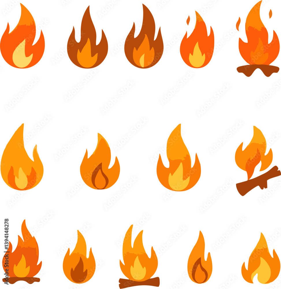 A series of fire icons, created as vector graphics, A series of fire icons, created as vector graphics,