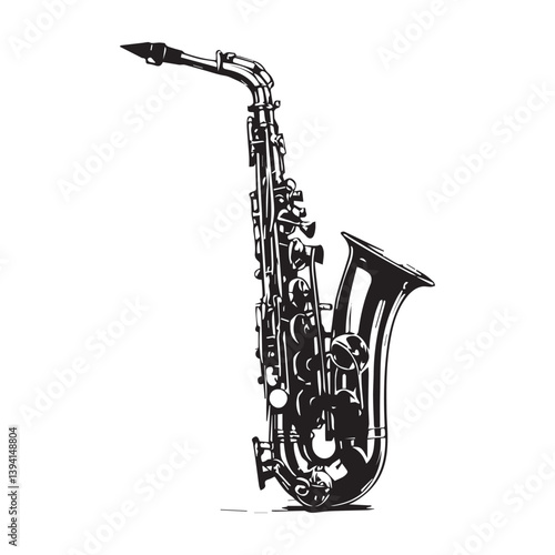 A high-quality vector illustration of a saxophone in a modern and professional style, with a realistic yet slightly stylized look.
