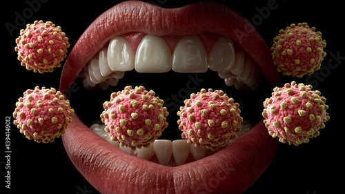 Hyperrealistic depiction of oral cancer lesions showcasing vibrant details and visual impact