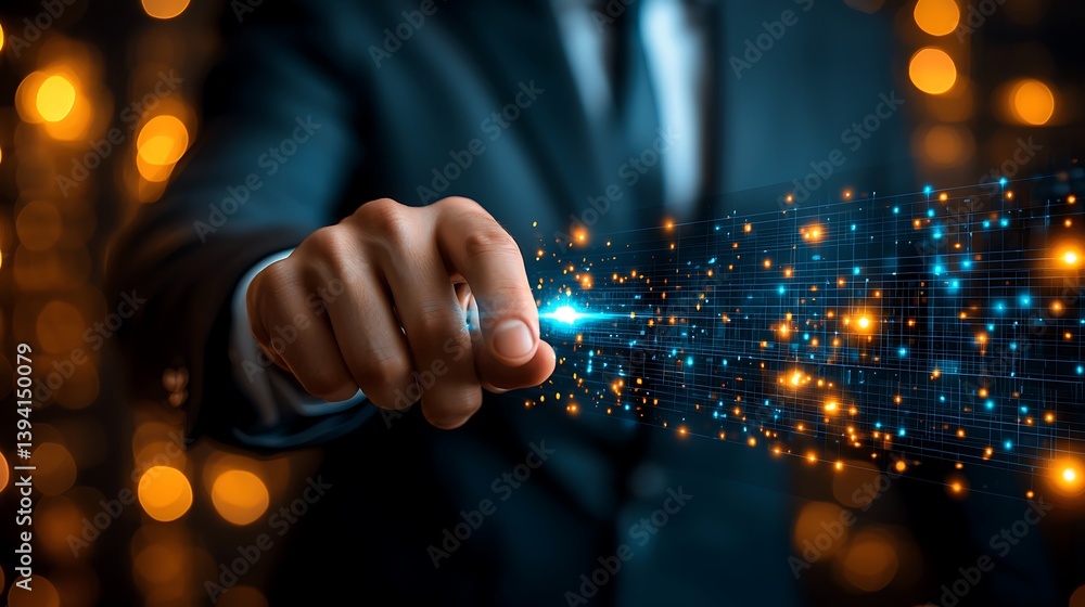 Hand interacting with digital data Hand interacting with digital data
