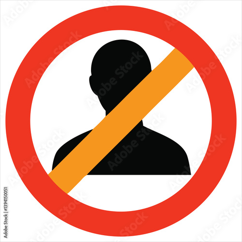 Construction style vector sign of person with red slash on orange background for restriction

