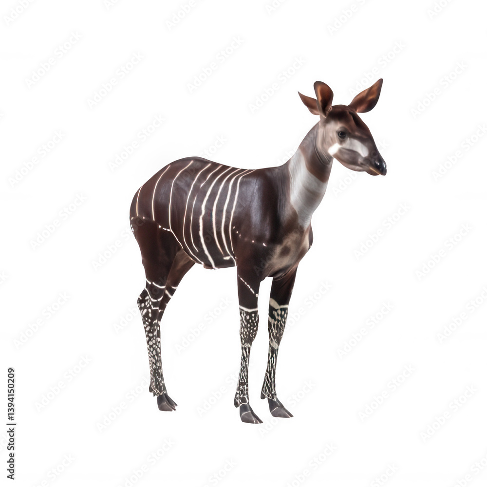 Standing Okapi in Realistic Detail Isolated on White Transparent Background Standing Okapi in Realistic Detail Isolated on White Transparent Background