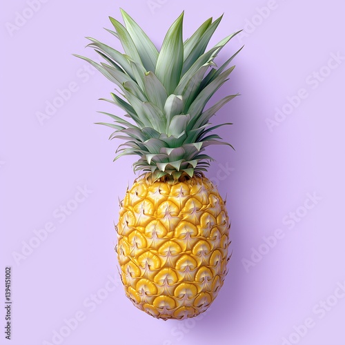 illustration of a tropical pineapple with green spiky leaves on a pastel lilac backgrounds