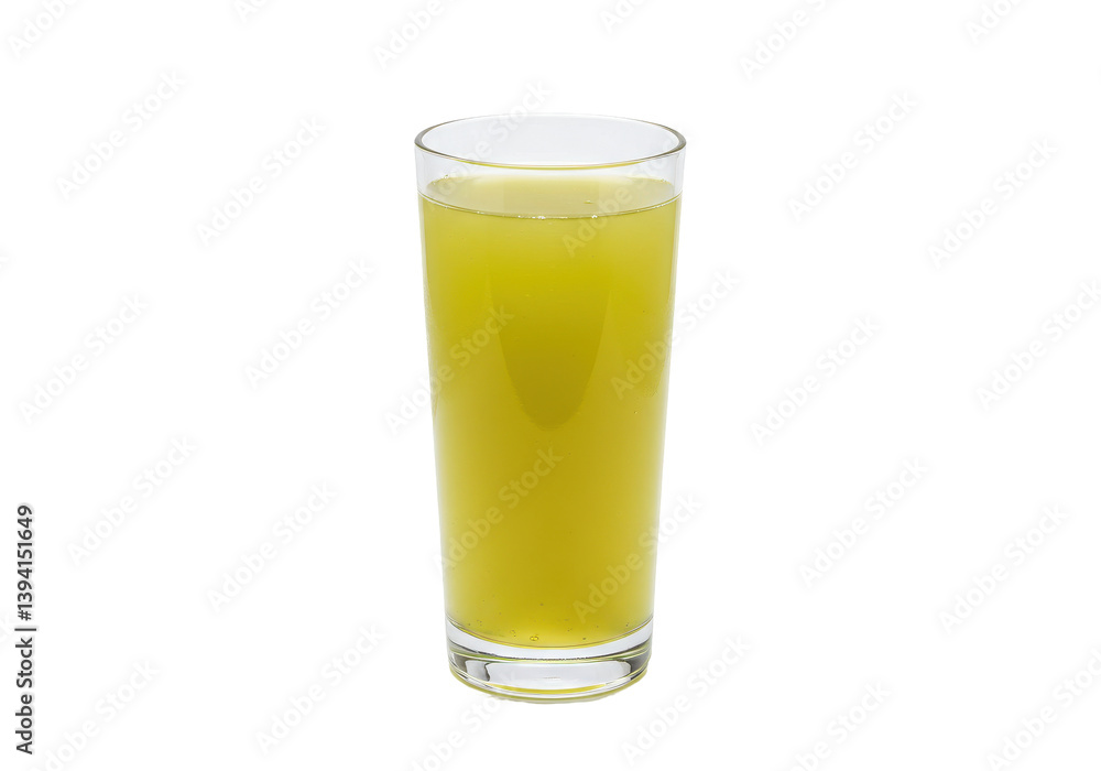 Refreshing glass of green beverage on a plain background highlighting its clarity Refreshing glass of green beverage on a plain background highlighting its clarity