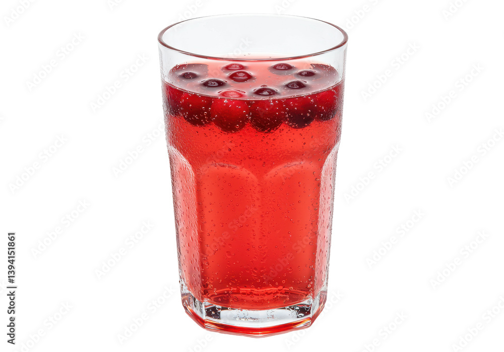 Refreshing cranberry drink with bubbles in a clear glass, garnished with berries Refreshing cranberry drink with bubbles in a clear glass, garnished with berries
