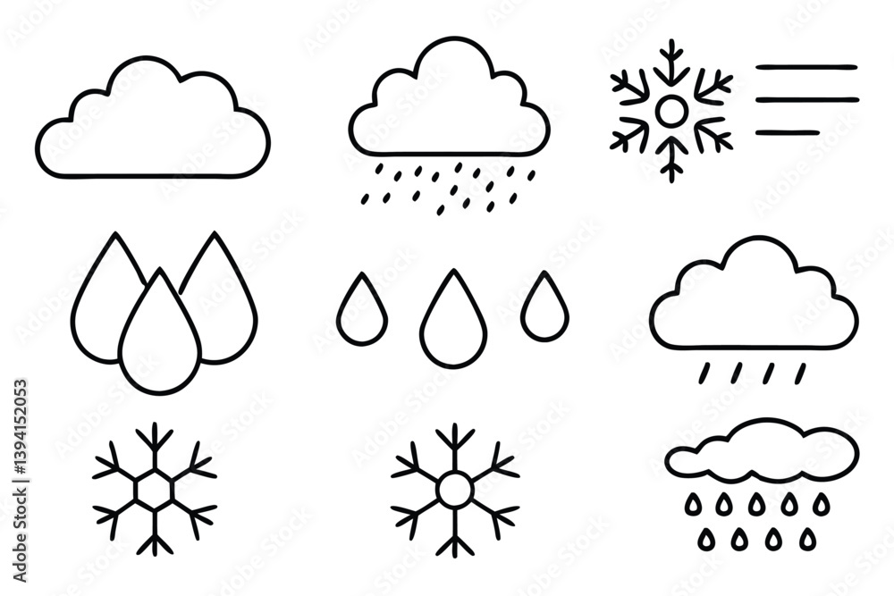Precipitation Line Art Illustration Detailed Design for Weather Concept Precipitation Line Art Illustration Detailed Design for Weather Concept