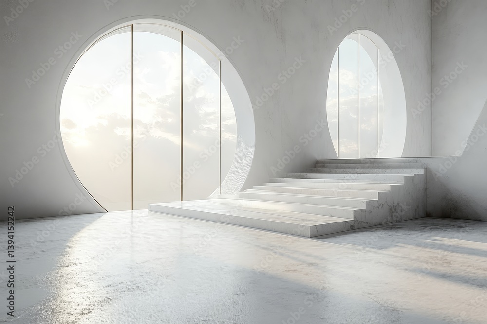 Obraz premium White abstract background with empty space and a cross-shaped design, 3D rendering of an architectural concept.