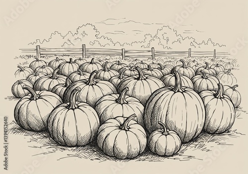 Wallpaper Mural Pumpkin Patch Illustration in Black and White Style   Torontodigital.ca