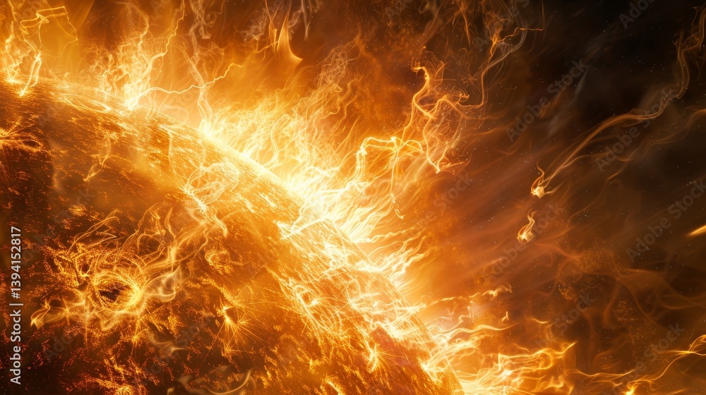 Obraz premium Dynamic solar activity stunning image of fiery plasma bursts and prominences on the sun s surface