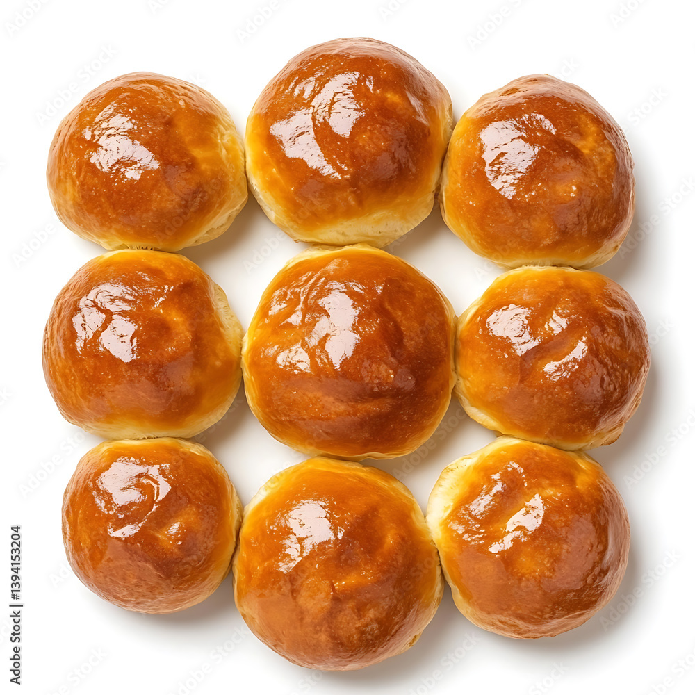 Fluffy and golden brioche buns with a soft, buttery texture and slightly crisp edges, isolated white background Fluffy and golden brioche buns with a soft, buttery texture and slightly crisp edges, isolated white background