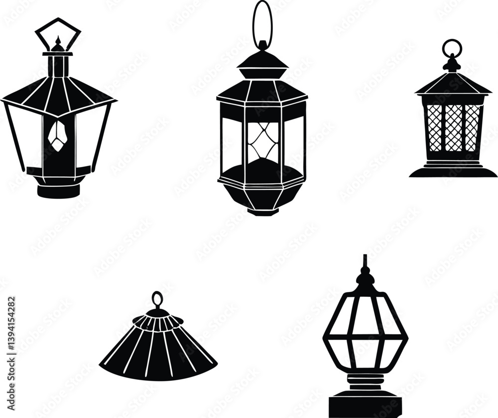 Lantern silhouette illustrations vector White Background Lantern silhouette illustrations vector White Background