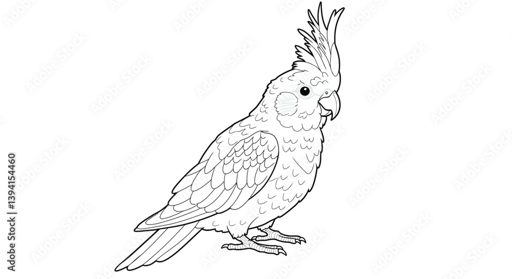 Fototapeta premium Gentle Expression Cockatoo Drawing Line Art Featuring Slightly Raised Crest Detailed Exotic Bird Portrait Graphic
