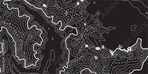 Abstract Seamless Topographic Pattern with Geometric Lines, Sea Map Discovery, and Mounted Landscape Area Design, Perfectly Set Against a Black Background for a Modern Aesthetic