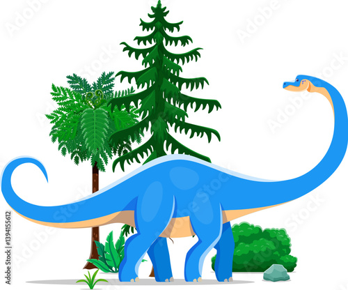 Dinosaur, cartoon prehistoric lizard of Datousaurus species, vector dino animal. Giant dinosaur or Datousaurus sauropod lizard of Jurassic era in jungle forest for kids paleontology encyclopedia