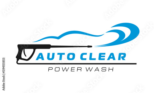 Car washing service icon for auto cleaning with power pressure washer, vector symbol. Car cleaning icon for power washing of automobile vehicles and wash express service with water spray washer gun