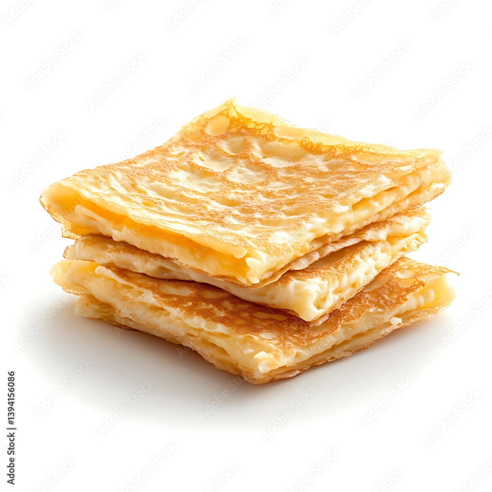 Fluffy and golden crepes with a soft, airy texture and slight caramelized edges, isolated white background Fluffy and golden crepes with a soft, airy texture and slight caramelized edges, isolated white background