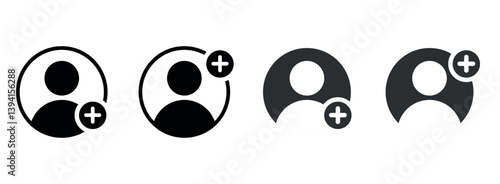 Add user icon set. Add member. Add new user vector icons. Profile avatar with plus symbol.  add account symbol. Vector flat illustration