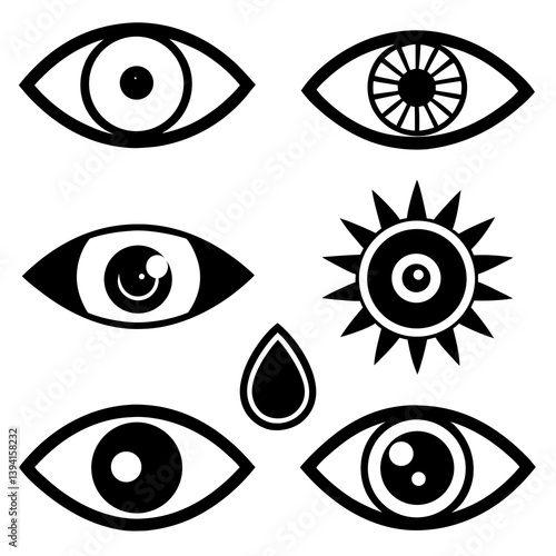 Eye Icon Set for Vision, Retina Scan, and Security Design