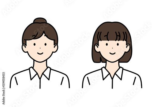 女子高生 2セット お団子 ボブ ワイシャツ