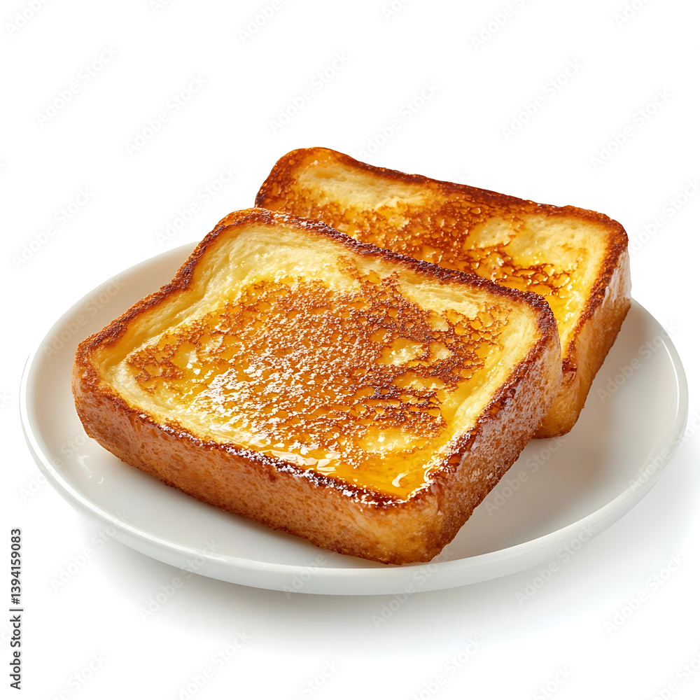 Fluffy and golden French toast with a soft, pillowy texture and slightly crispy edges, isolated white background Fluffy and golden French toast with a soft, pillowy texture and slightly crispy edges, isolated white background