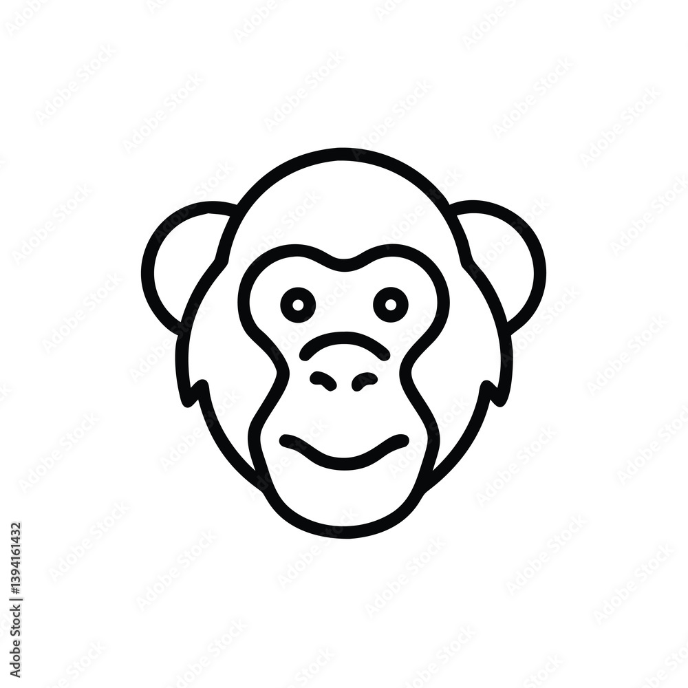 Chimpanzee Head Icon Line Art, Simple, Black, White, Mammal, Primate, Animal, Wildlife, Design, Symb Chimpanzee Head Icon Line Art, Simple, Black, White, Mammal, Primate, Animal, Wildlife, Design, Symb