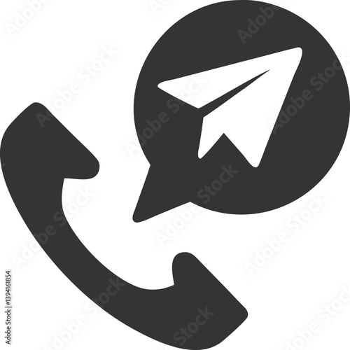 Call and Message Icon with Phone Receiver and Paper Plane icon on White
