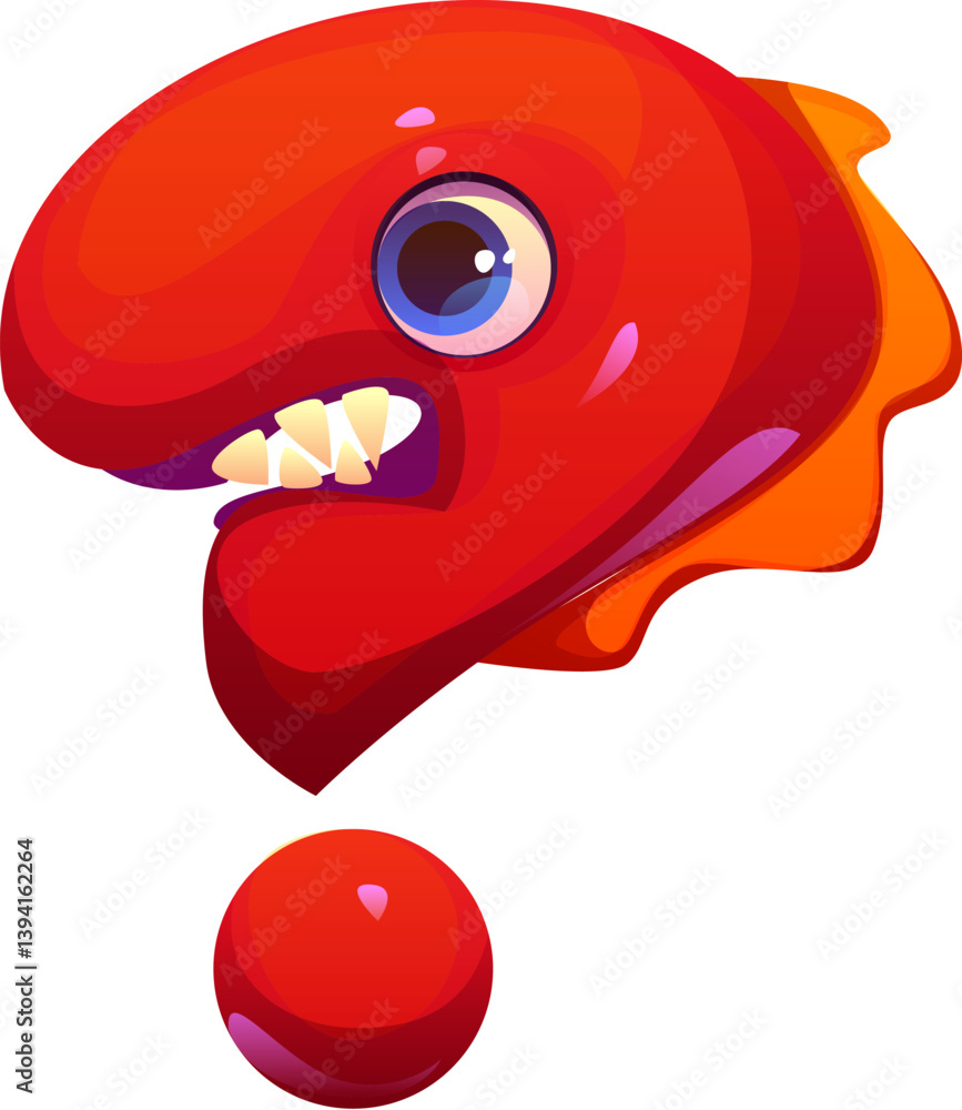 Naklejka premium Bizarre monster character font punctuation question mark. Spooky bugaboo kids ABC sign, Halloween monster character cartoon vector English typeset element. Bogle personage English alphabet font symbol