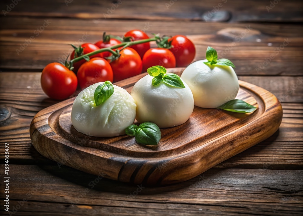Fresh Creamy Buffalo Mozzarella Trio on Rustic Wooden Platter A Delicious Display for Appetizers or Antipasto Fresh Creamy Buffalo Mozzarella Trio on Rustic Wooden Platter A Delicious Display for Appetizers or Antipasto