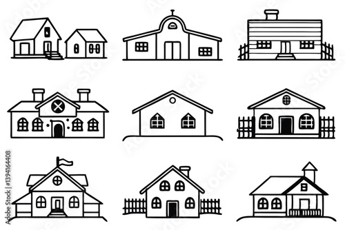 Ranch House Line Art Creative Sketch for Home Design Artwork  