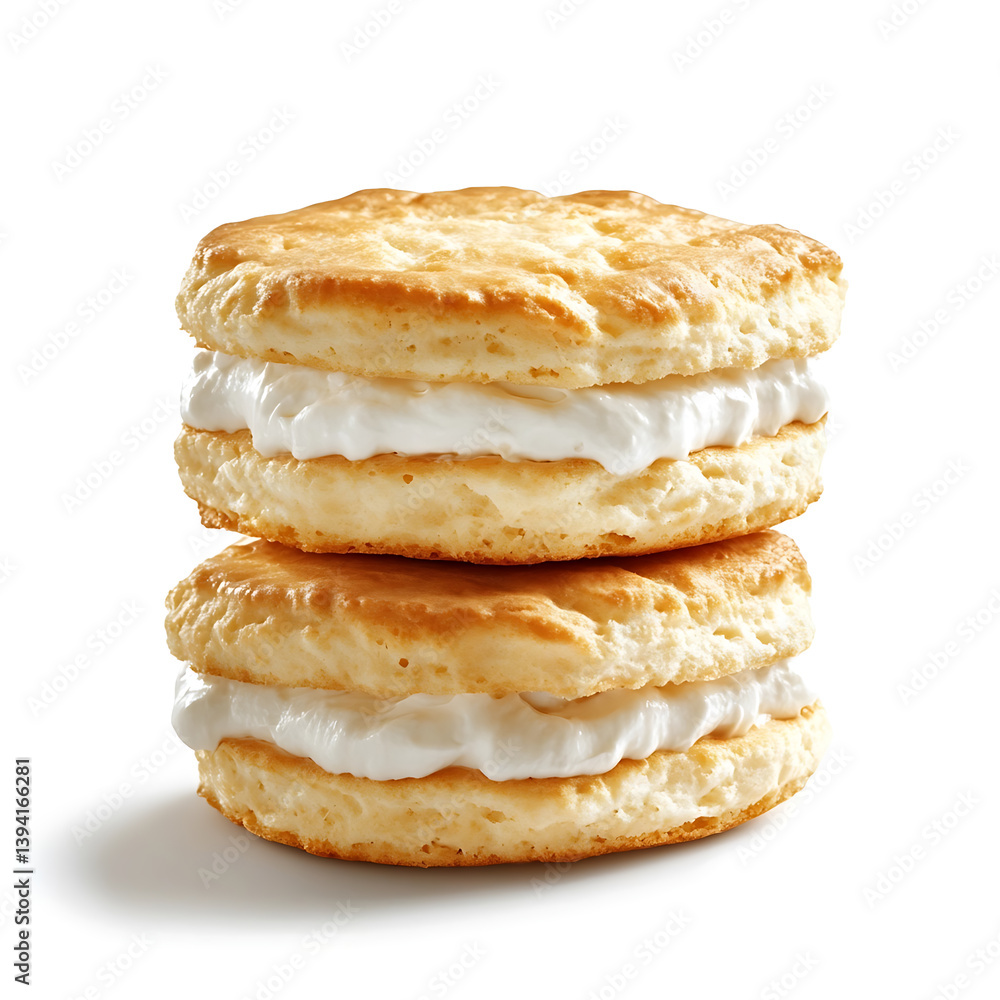 Fluffy and golden shortcakes with a light, crumbly texture and sweet flavor, isolated white background Fluffy and golden shortcakes with a light, crumbly texture and sweet flavor, isolated white background