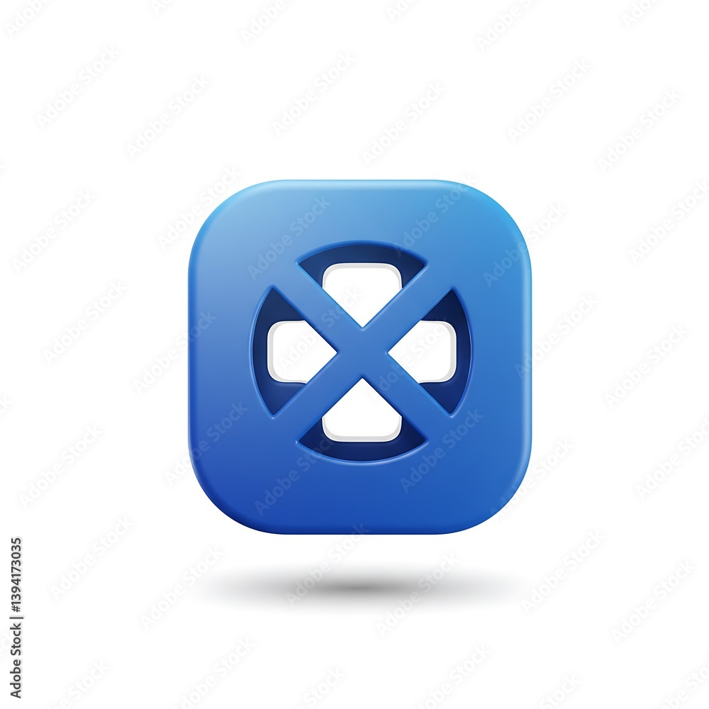 A bold blue square app icon featuring a central cross symbol, conveying a sense of connection and closure, with a soft shadow and 3D effect. A bold blue square app icon featuring a central cross symbol, conveying a sense of connection and closure, with a soft shadow and 3D effect.
