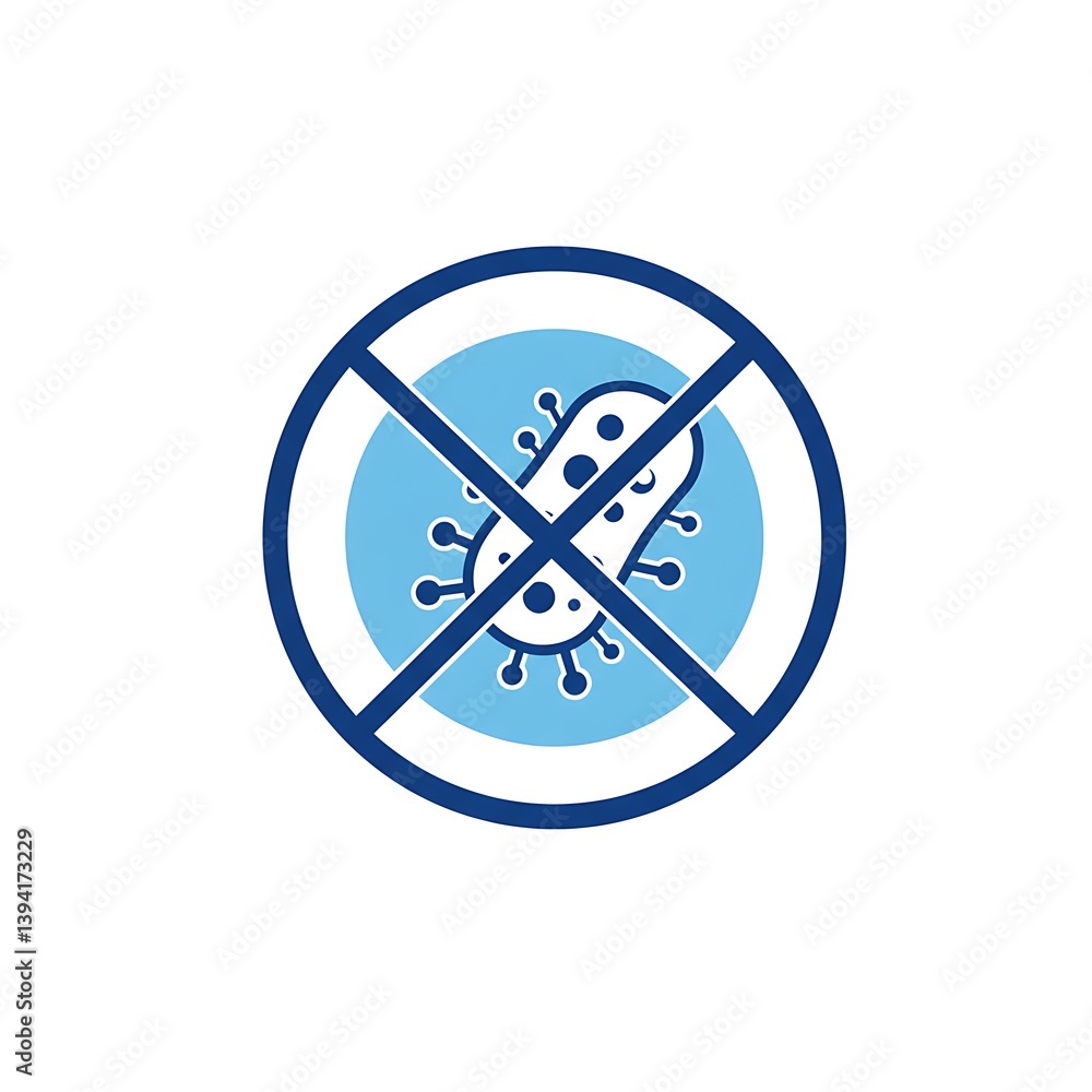 Germ Protection: A powerful X marks a bacterium, ensuring hygiene and safety, with a simple blue and navy design. Germ Protection: A powerful X marks a bacterium, ensuring hygiene and safety, with a simple blue and navy design.