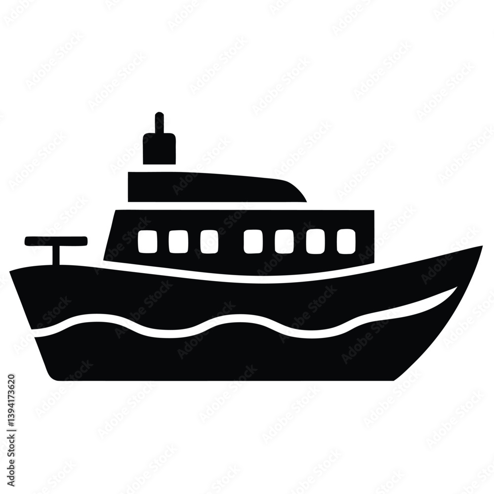Silhouette Of A Modern Luxury Yacht Boat Icon Vector Illustration. Silhouette Of A Modern Luxury Yacht Boat Icon Vector Illustration.