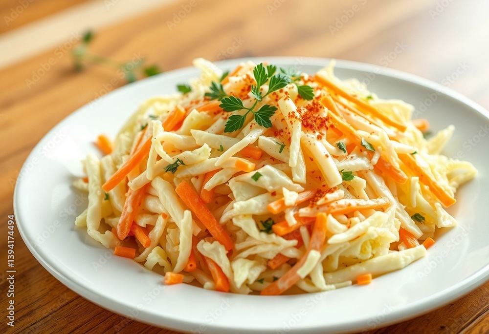 Photorealistic Coleslaw Salad on a white plate Photorealistic Coleslaw Salad on a white plate