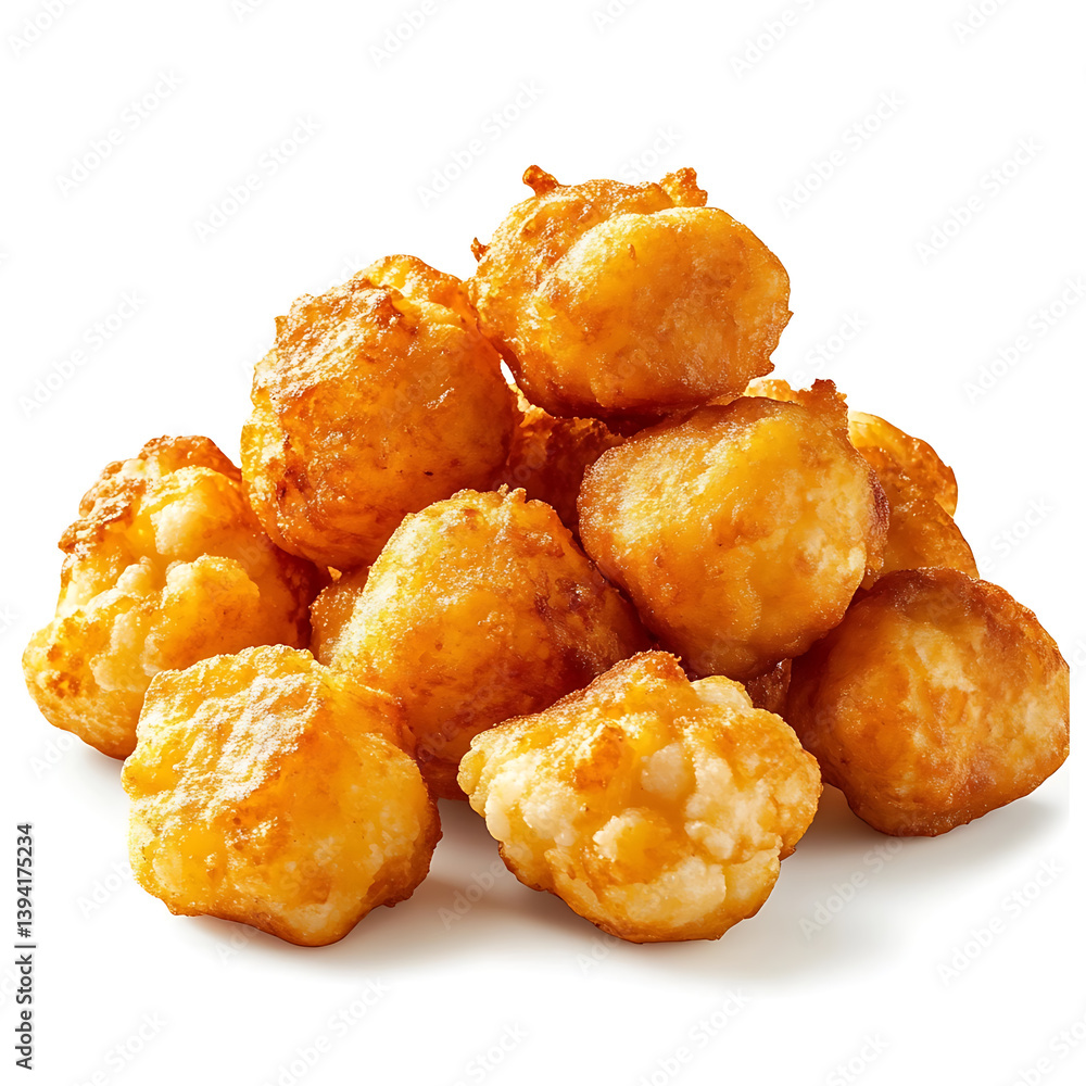 Golden and crispy cauliflower bites with a perfectly fried exterior and tender interior, isolated white background, modern art style Golden and crispy cauliflower bites with a perfectly fried exterior and tender interior, isolated white background, modern art style