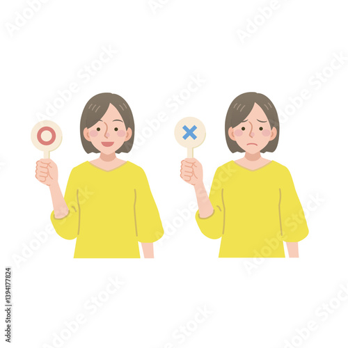 マルバツのサインを出す女性のイラスト