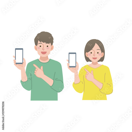 スマホを指差す男女