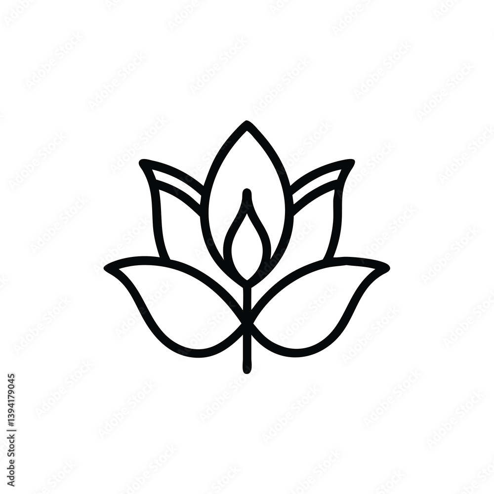 Elegant Lotus Flower Icon Simple, Black, Line Art, Design, Vector, Graphic, Floral, Botanical, Symbo Elegant Lotus Flower Icon Simple, Black, Line Art, Design, Vector, Graphic, Floral, Botanical, Symbo