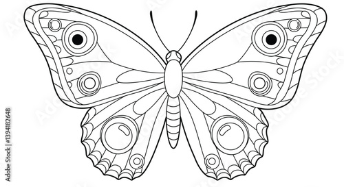 Intricate Butterfly Wings Coloring Sheet With Big Circular Designs Eyespot Pattern Line Art For Coloring Fans Hobby