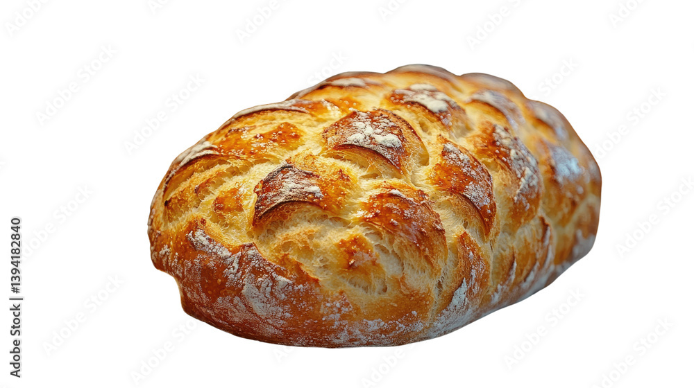 Artisan Bread Loaf: A close-up shot captures a beautifully crafted artisan bread loaf, showcasing its golden-brown crust and intricate scoring details. Artisan Bread Loaf: A close-up shot captures a beautifully crafted artisan bread loaf, showcasing its golden-brown crust and intricate scoring details.