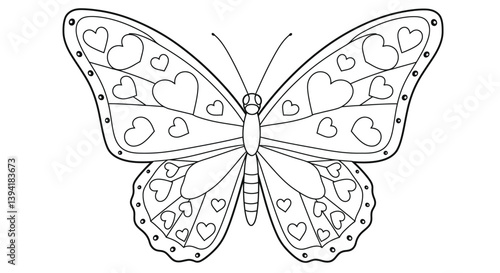 Heart Pattern Butterfly Wings Coloring Sheet Romantic Insect Outline Design For Creative Valentine Project Hobby Art